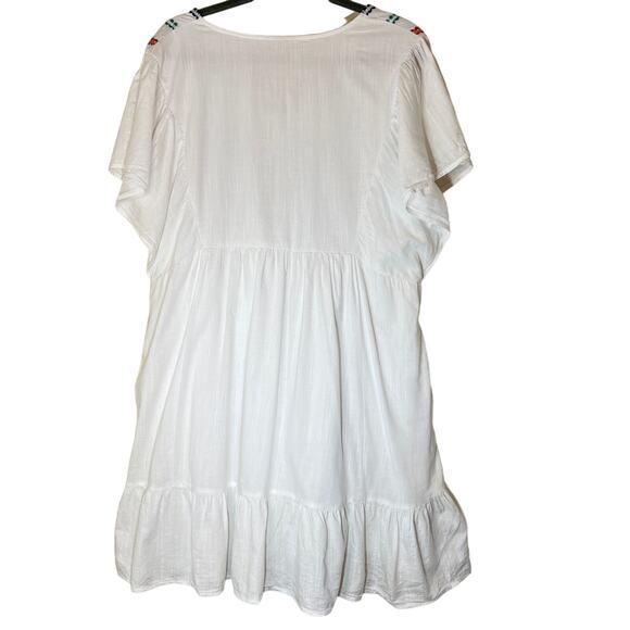 Knox Rose Baby Doll Dress Sz XL White with Embroidered Stripes Flutter Sleeves - Picture 2 of 6